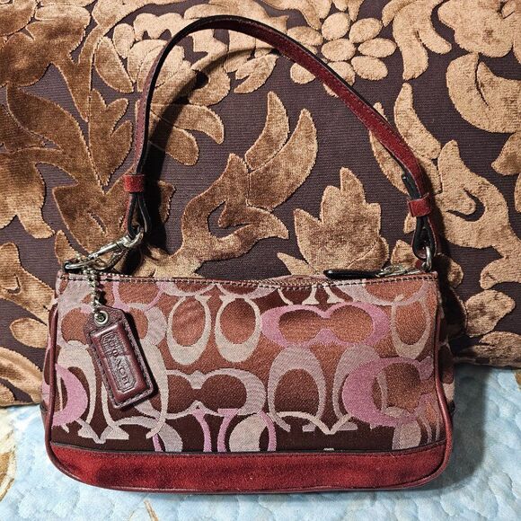 2004 Vintage y2k Coach Demi Shoulder Bag in Deep Wine Optic Signature Monogram P - Picture 1 of 7